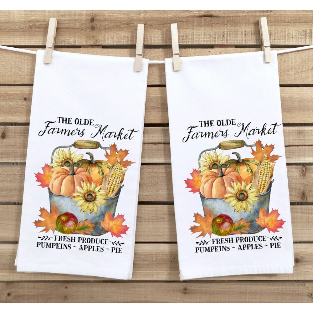 Tea Towels, Set of 2, Farmers Market, Fall, Autumn
